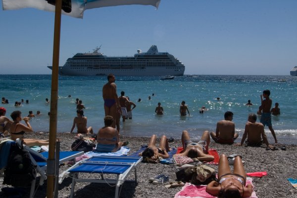 Amalfi's public beach is cramped and wasn't very clean - Maybe due to rubbish from Cruise ships in town